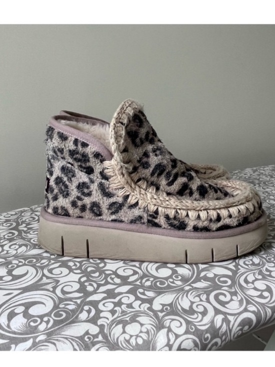 Mou Shoes - MOU Leopard Print Bounce Fleece Lined Ankle Boots